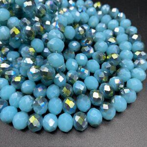 10mm Turquoise Electroplated Faceted Glass Rondell Bead Strand